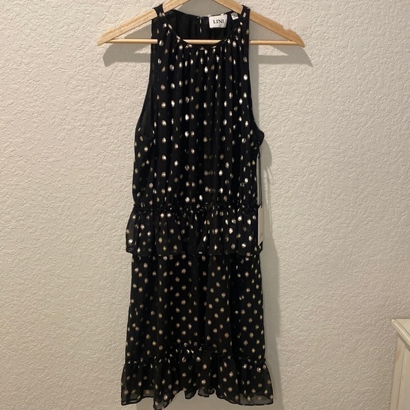 Lini Mini Dress Sleeveless with Ruffle Waist Black and Gold - Small - Picture 2 of 12